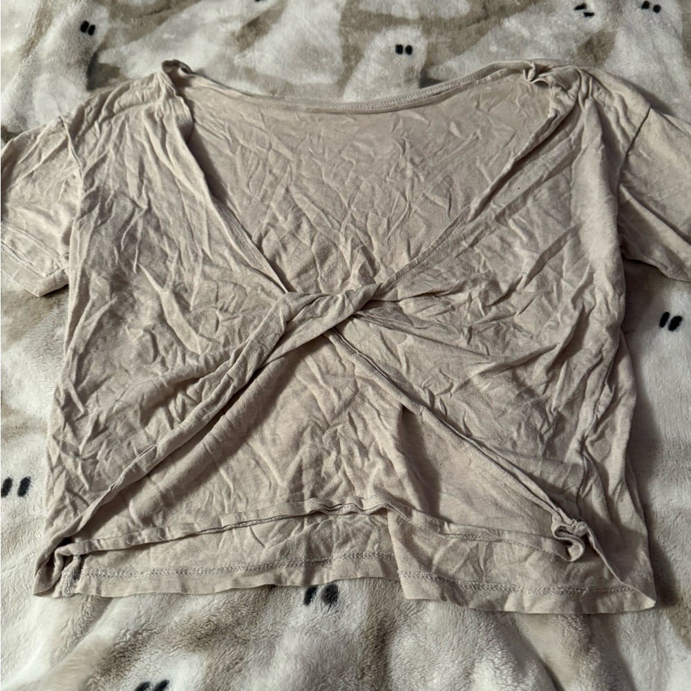 Elegant Beige Twist-Front Women's Tee